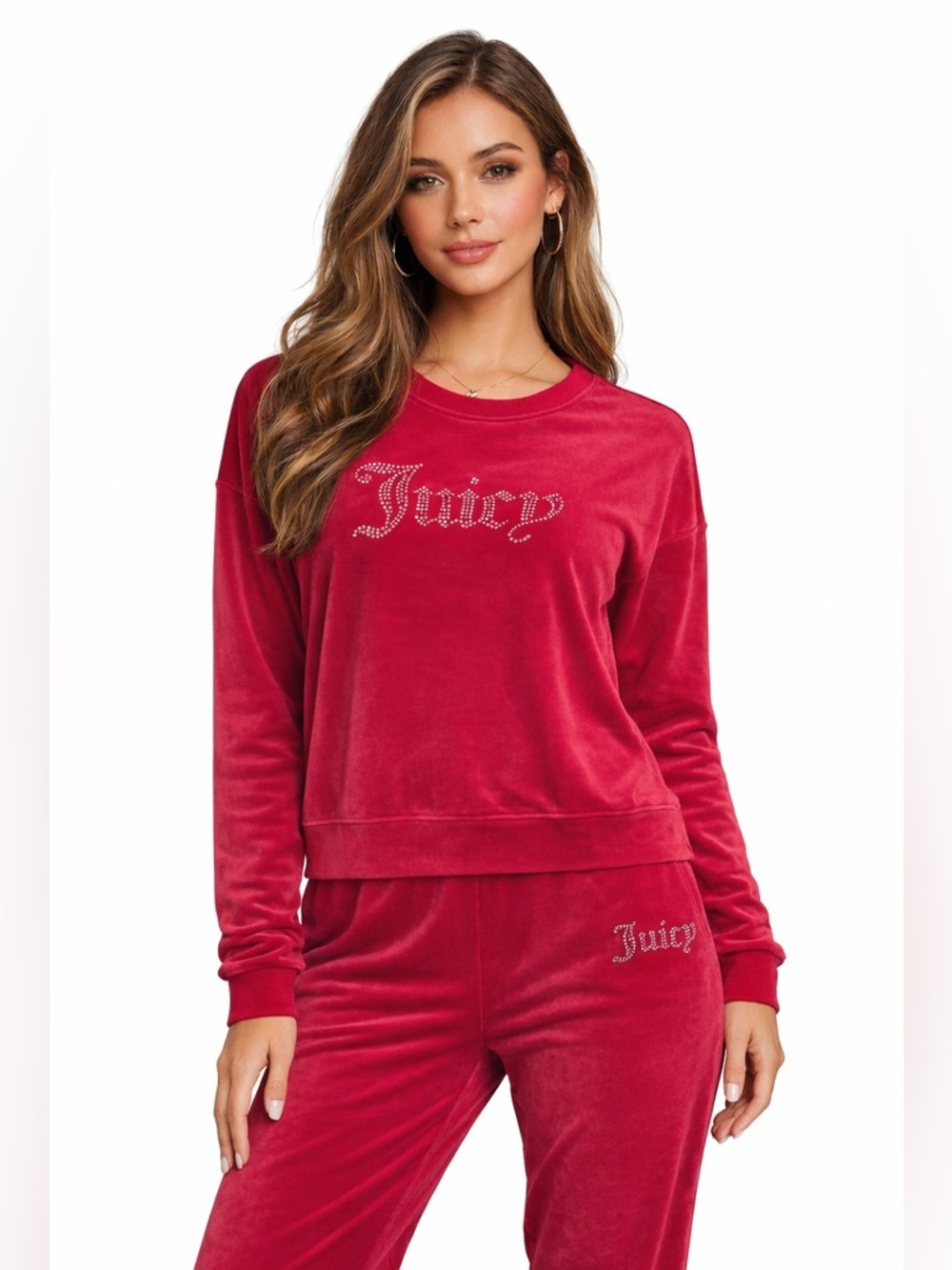 Juicy Couture, Coco Red Velour tracksuit with rhinestone embellishments. NWT